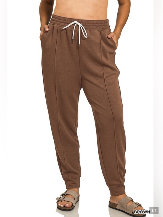 Zenana Outfitters Pants - Zenana- Scuba Sweatpants with Pockets- BROWN